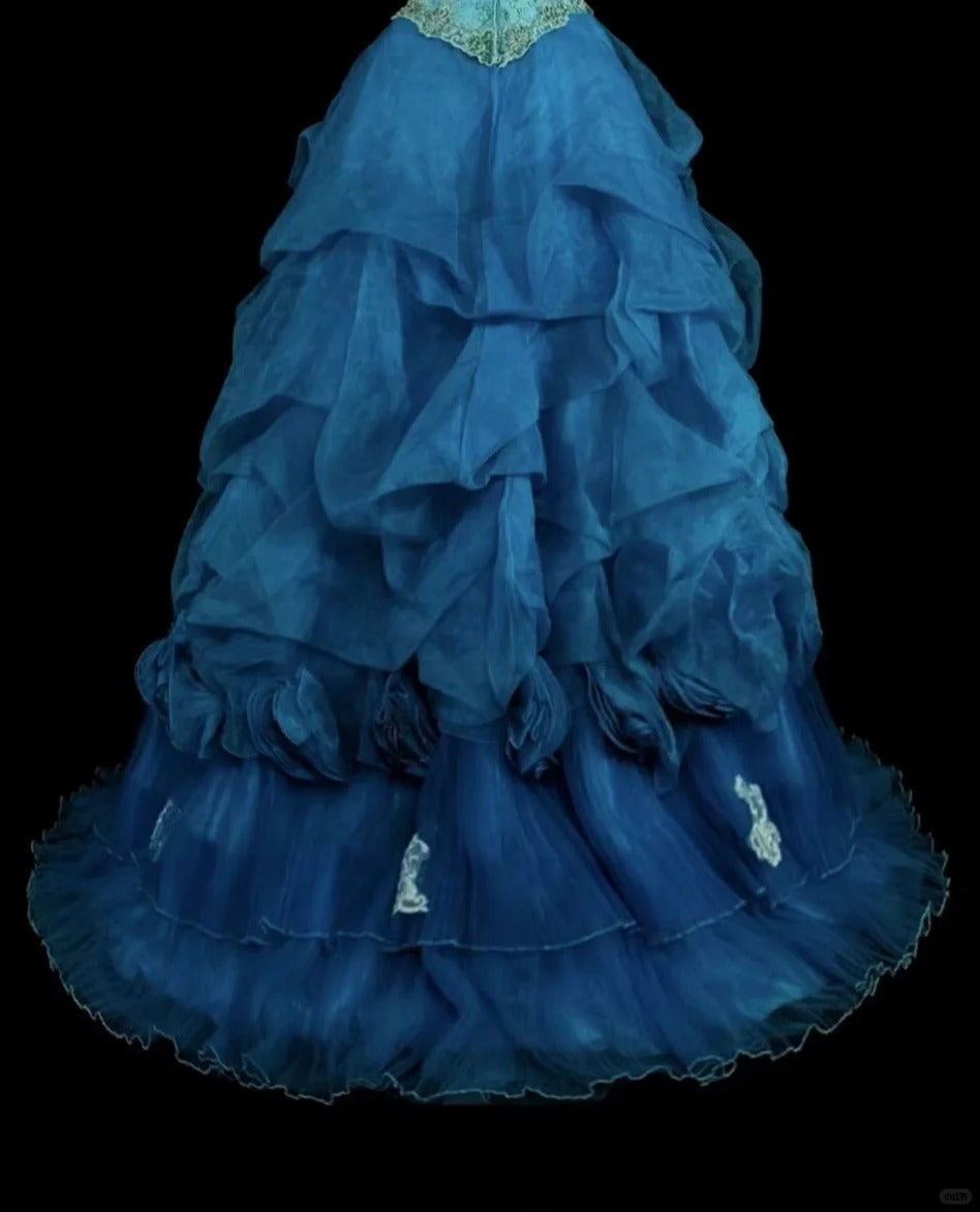 Robes de bal vintage pour le bal Bretelles spaghetti bleues avec perles Robe de soirée longue années 80 N2701
