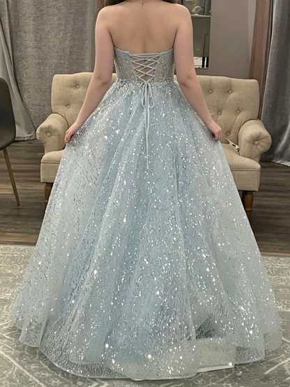 Glitzerndes Ballkleid mit Herzausschnitt und Pailletten, hellhimmelblau, Ballkleider, Inspiration, Ballkleid, Prinzessin, Abschlusskleid B301