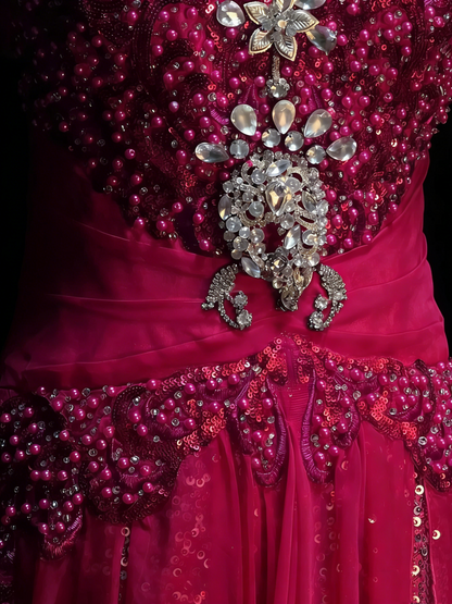 Elegantes Meerjungfrauen-Kleid aus pinkfarbenem Chiffon mit perlenbesetztem Oberteil – langes Ballkleid für Teenager (N1190)