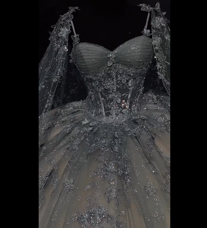 Robe de bal mignonne à bretelles spaghetti en tulle, longue sans manches, avec appliques, pour les 15 et 16 ans, DH2907