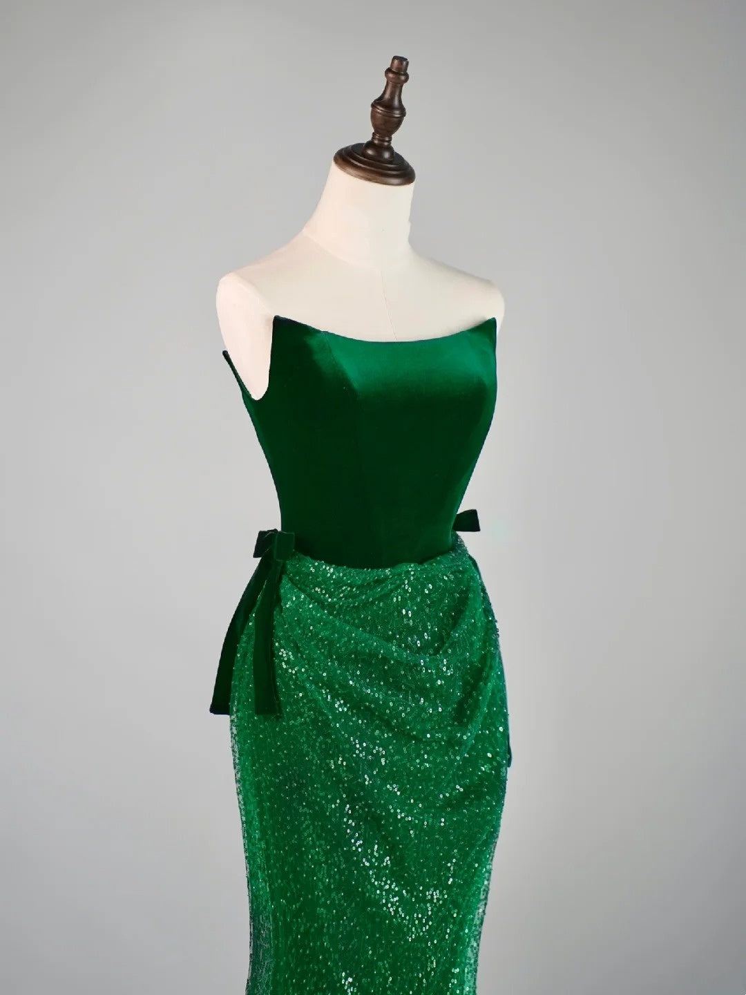 Stunning Mermaid Strapless Green Sequined Prom Dresses Inspiration Evening Dress Princess Graduation Gown N1078