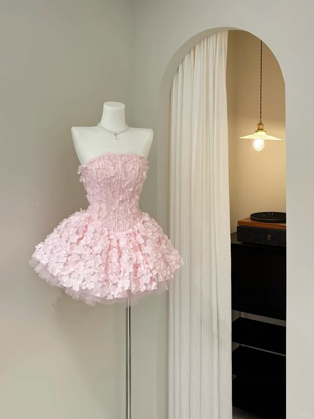Elegant Ball Gown Strapless Pink Flowers Short Cocktail Homecoming Dresses Ideas Hoco Outfits RB4810