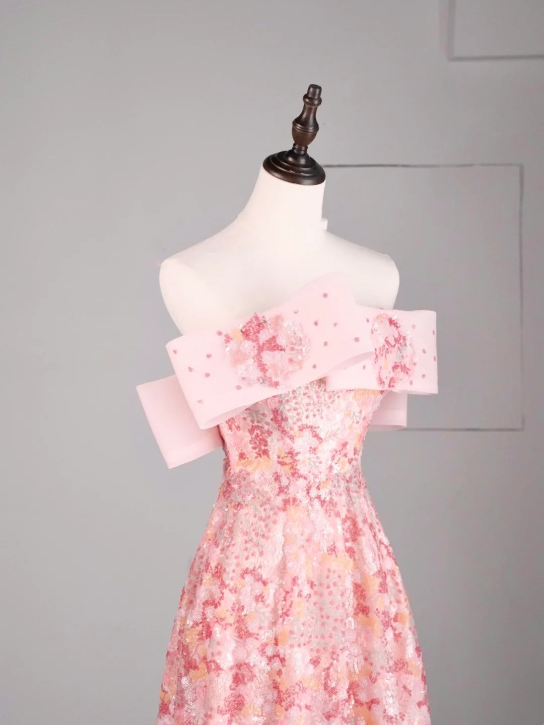 Elegantes, schulterfreies, langes, pinkfarbenes Pailletten-Abendkleid in A-Linie für Teenager, formelles Abendkleid N1079