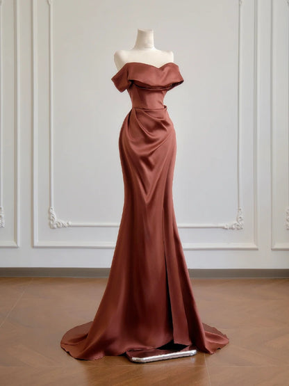 Glamouröses Meerjungfrauen-Abendkleid mit schulterfreiem Ausschnitt und kurzen Ärmeln, langes formelles Abendkleid, Geburtstagskleid N378