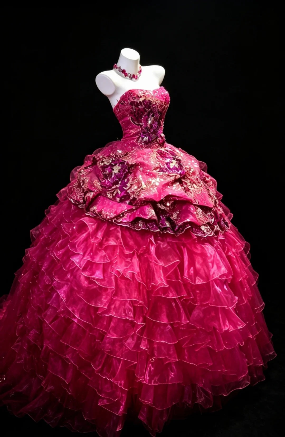 Fairy Quince Dress Ball Gown Sweethart Hot Pink Tiered Sweet 16 Quinceanera Dresses 15 Vestidos De Fiesta N4477