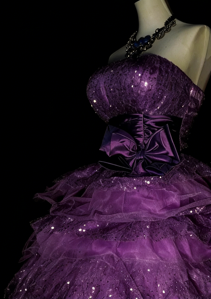 Robe de bal bustier unique en tulle violet, inspiration années 2000, robes de bal courtes, inspiration robes de soirée N1363