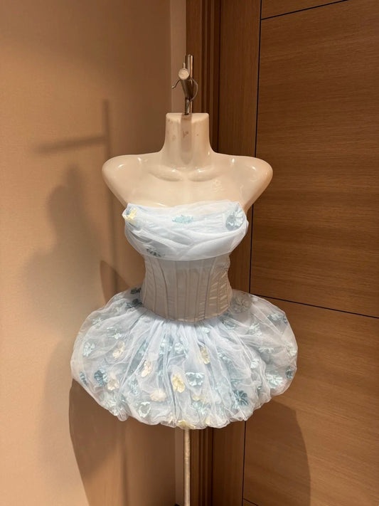 Cute Ball Gown Strapless Light Sky Blue Floral Short Night In Rio Inspo Hoco Dress Ideas Homecoming Dresses RB4037