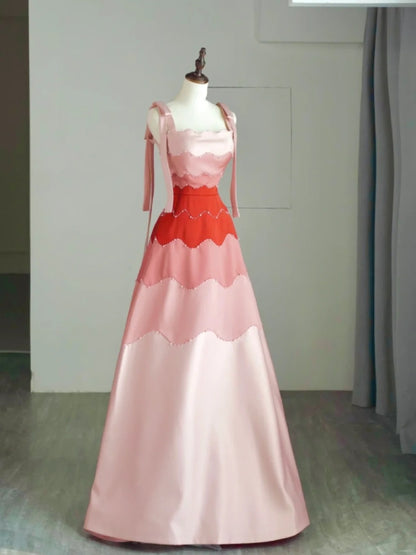 Langes, trägerloses Ballkleid aus rosa Satin – modisches und ästhetisches Kleid für Schulabschlussfeiern und Partys (Modell N681)