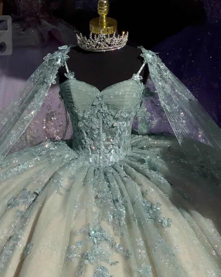Robe de bal mignonne à bretelles spaghetti en tulle, longue sans manches, avec appliques, pour les 15 et 16 ans, DH2907