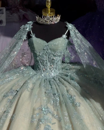 Robe de bal mignonne à bretelles spaghetti en tulle, longue sans manches, avec appliques, pour les 15 et 16 ans, DH2907