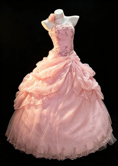 Fairy Quince Dress Ball Gown Strapless Pink Tiered Sweet 16 Quinceanera Dresses 15 Vestidos De Fiesta N4480