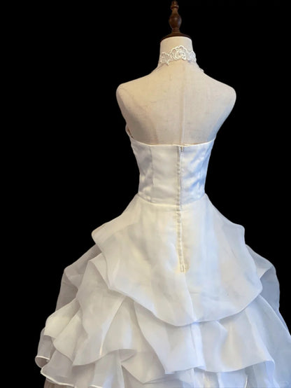 Princess Ball Gown Halter White With Layered Tiered Long Sweet 16 Dresses Seventeen Quince Dress RB4026