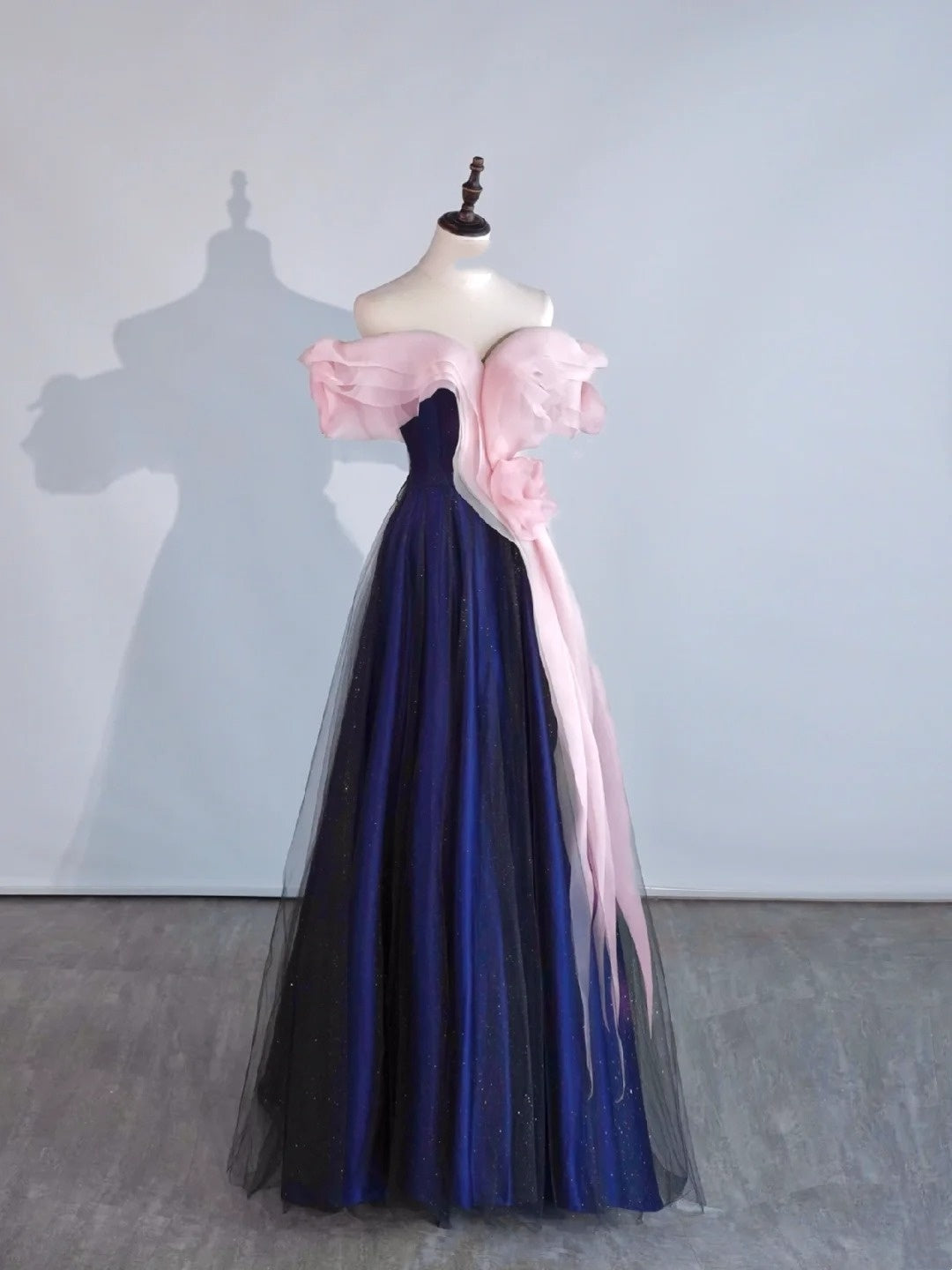 Modest Night Aesthetic Ball Gown Off The Shoulder Blue Pink Tulle College Formal Sweet 16 Outfit Long Prom Dresses For Teens N1164