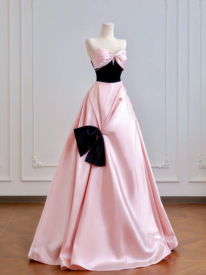 Zeitloses Ballkleid mit Herzausschnitt, langes, rosa Satin-Abendkleid, Inspiration für Partykleider N400