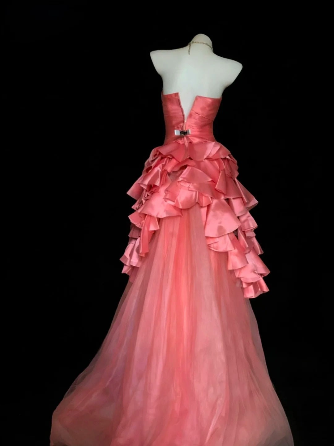 Modest Prom Dresses Ball Gown Strapless Coral Pink Tulle With Beads Long Formal Dress N2957
