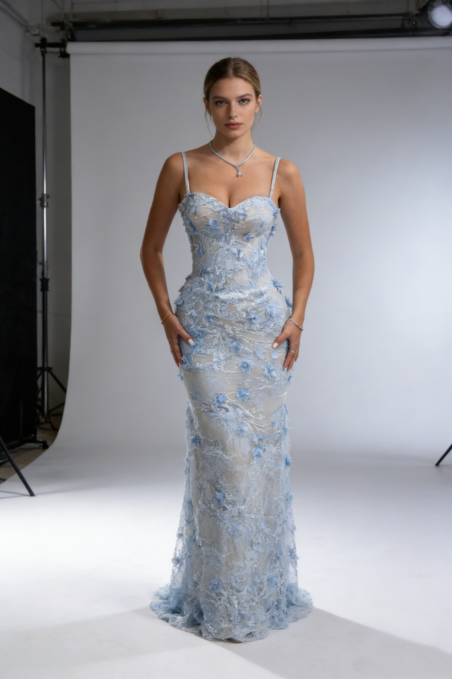 Modest Mermaid Spaghetti-Träger Rosafarbene Spitze mit 3D-Blumen Lange Ballkleider Partykleid Outfits zum 21. Geburtstag Abschlusskleid RB626