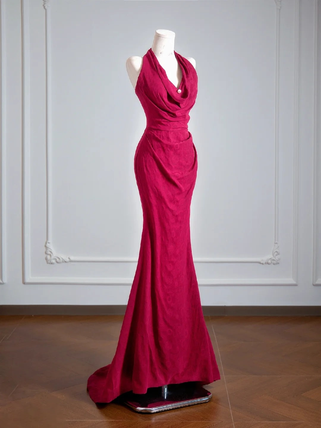 Flattering Mermaid Halter Fuchsia Prom Dresses Long Evening Formal Birthday Party Gowns N384