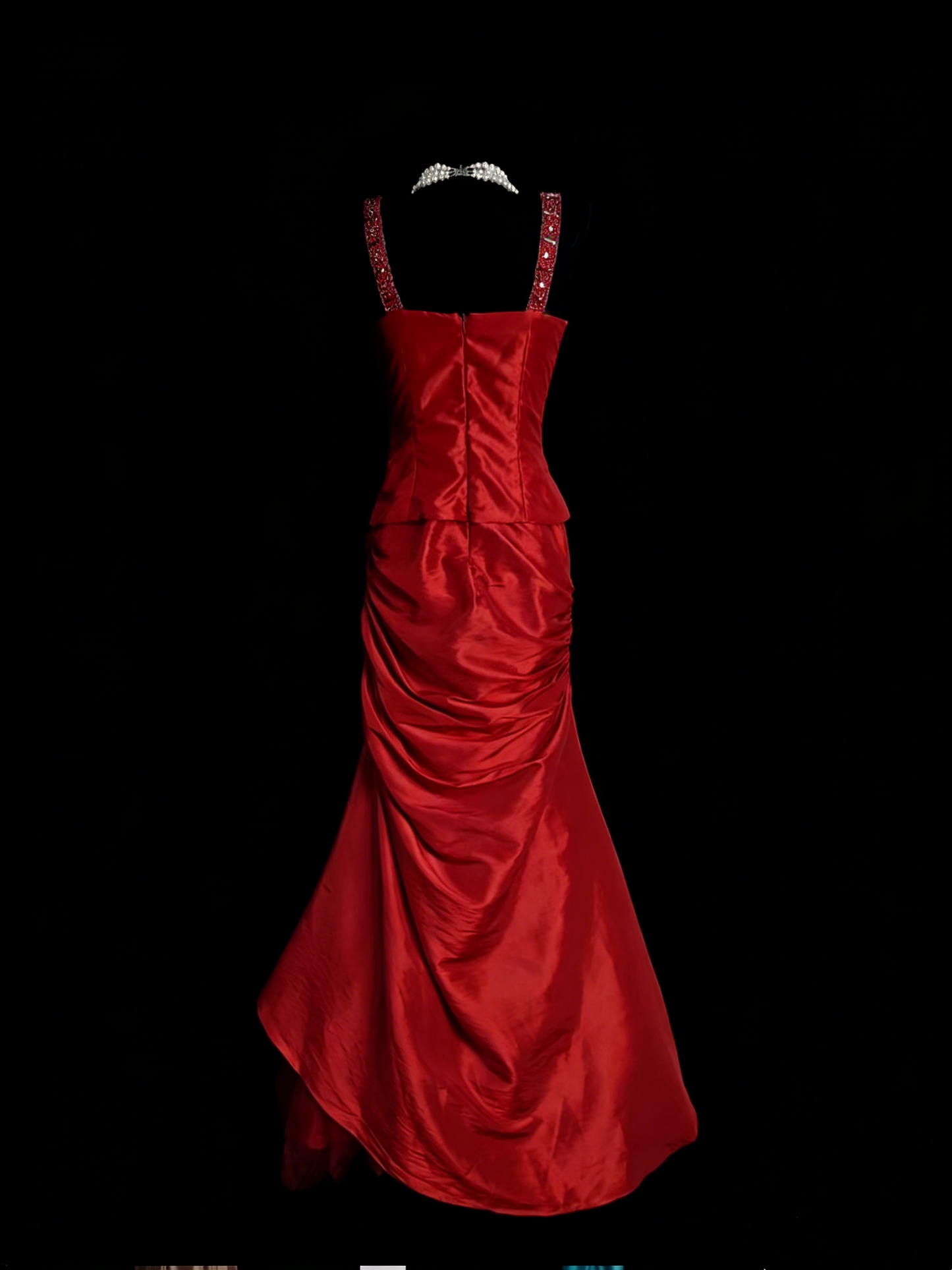 Robe de bal longue rouge satinée à décolleté cœur, style sirène, élégante, pour lycéennes, N1250
