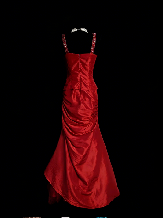 Classy Mermaid Sweetheart Red Satin Long Senior Prom dresses High School Formal Dresses N1250