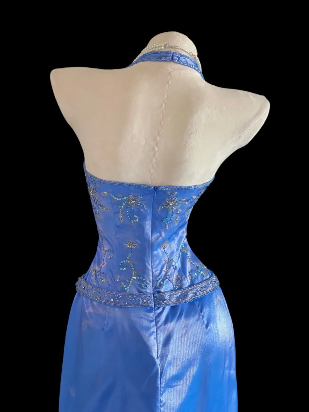 Sparkly Mermaid Halter Royal Blue High Low Long Prom Dresses Inspo Evening Outfits RB4016