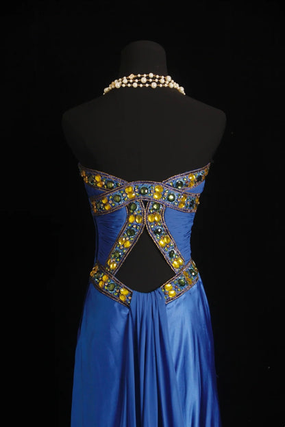 Robe de soirée/bal formelle princesse sirène bustier en satin bleu roi avec perles pour le 18e anniversaire RB3269