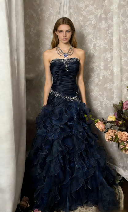 Vintage Ballkleid Meerjungfrau Trägerlos Dunkel Lila Gerafftes Langes 90er Abschlussballkleid Festliches Abendkleid A350