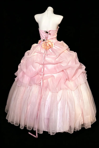 Prinzessinnen Ballkleid Trägerlos Pink Quince Kleid Tüll Lang Süß 15 16 Quinceanera Kleider Vestido de princesa RB4466