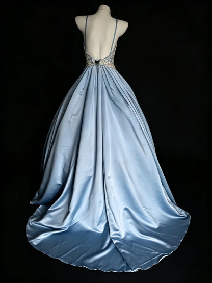 Sweet Ball Gown Spaghetti Strap Blue Satin Lace Sweet 16 Dresses Quinceanera Dress Long 15 Vestidos De Fiesta N4203