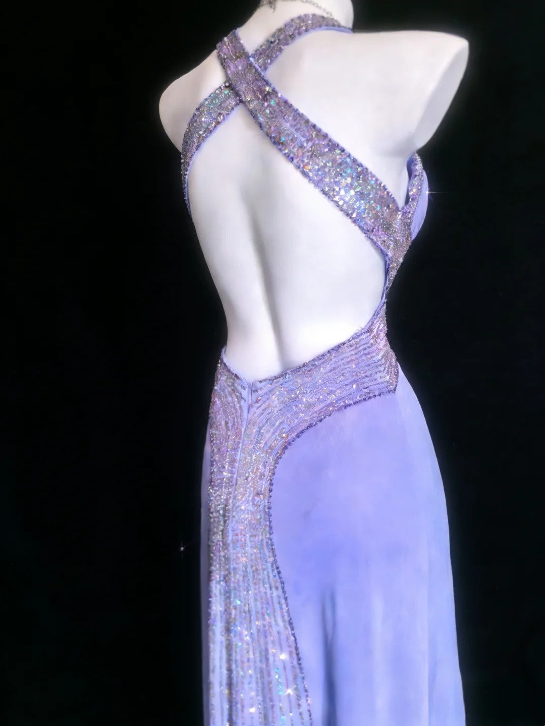 Sparkly Prom Dresses Mermaid Spaghetti Strap Lilac Backless With Beading Long Formal Gown N2958