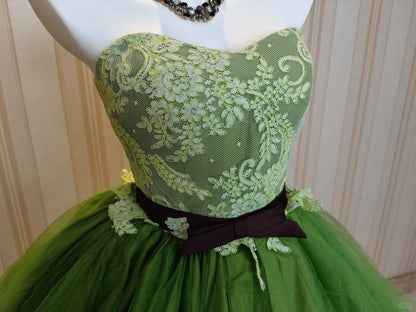 Jolie robe de soirée courte en tulle vert, style bustier, pour cocktail et bal de promo N4210