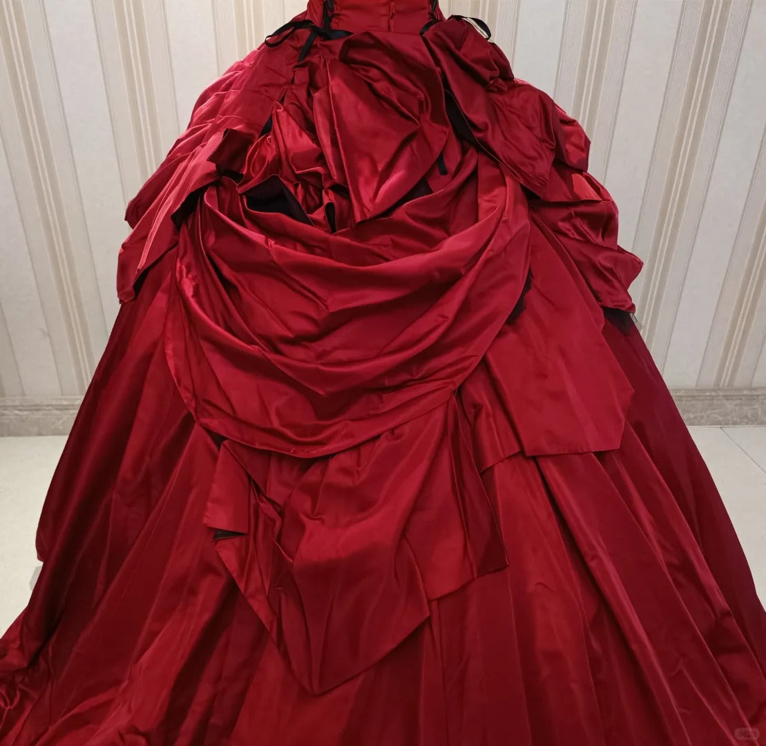 Princess Ball Gown Strapless Red Satin With Appliqued Sweet 16 Dresses Quinceanera Dress N4193