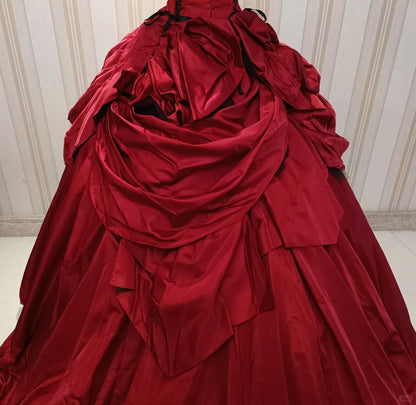 Princess Ball Gown Strapless Red Satin With Appliqued Sweet 16 Dresses Quinceanera Dress N4193