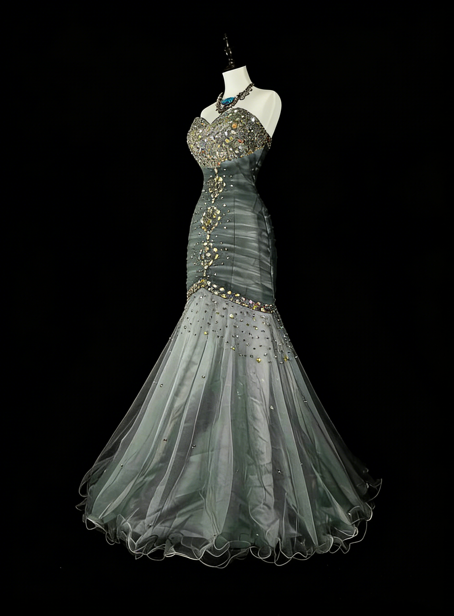 Vintage Ballkleider Ästhetik 1950er Jahre Retro Meerjungfrau Herz-Ausschnitt Grau Langes Partykleid N2022