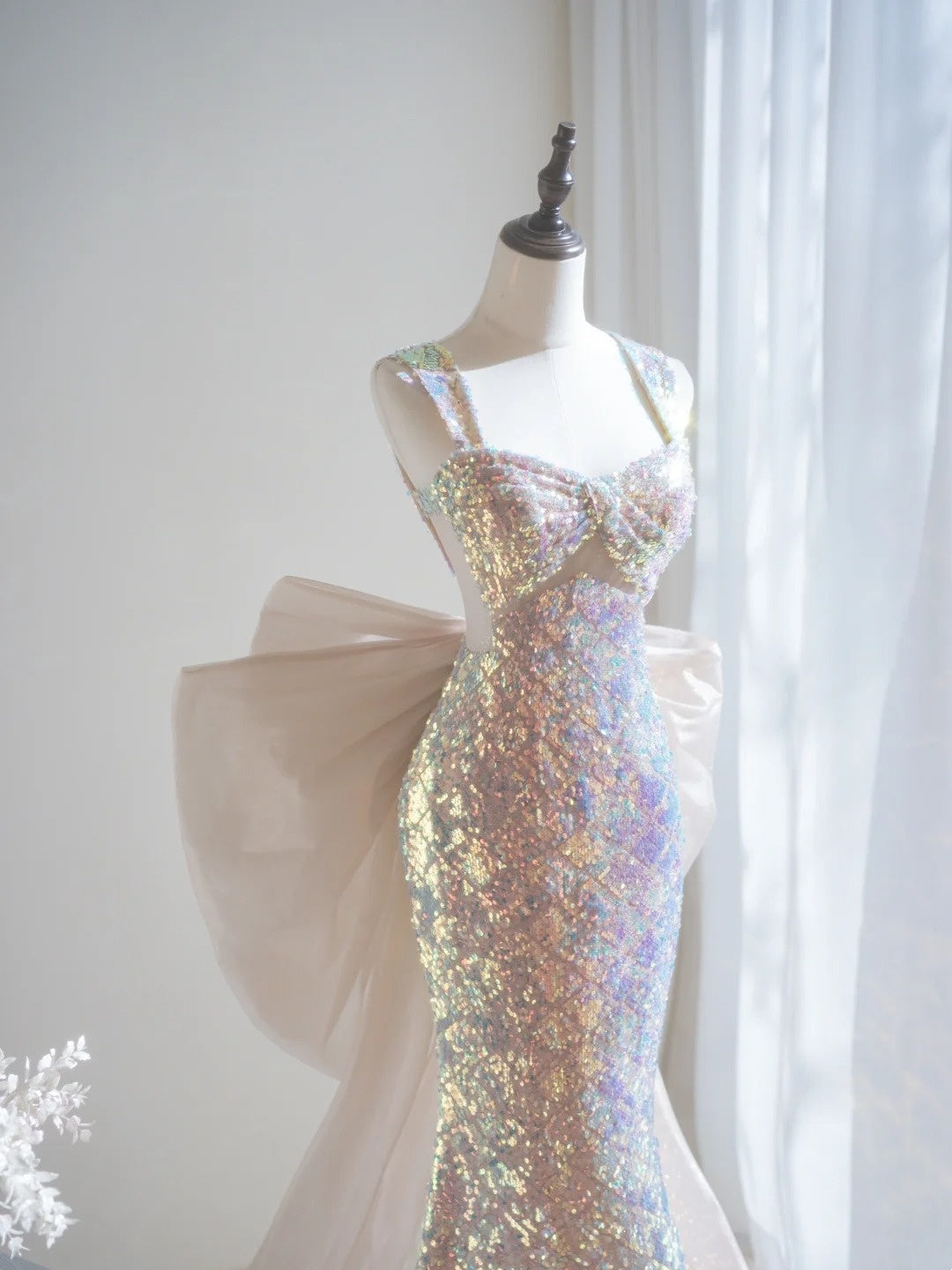 Robe de bal longue à paillettes et col carré, style sirène scintillant, sans manches, robe de soirée A022