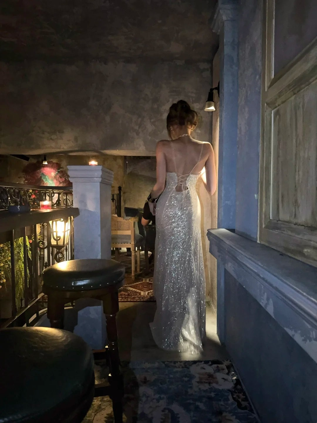 Funkelndes Meerjungfrauen-Abendkleid mit Spaghettiträgern, champagnerfarbenem Paillettenbesatz, langes Ballkleid, formelles Abendkleid für Geburtstagsfeiern N476