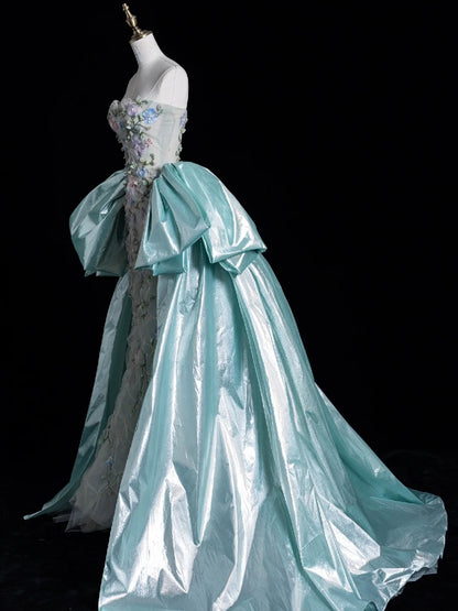Modest Sheath Sweetheart Sleeveless Tulle Floral Long Prom Dress Mint Green For Women Girls Evening Dresses N655