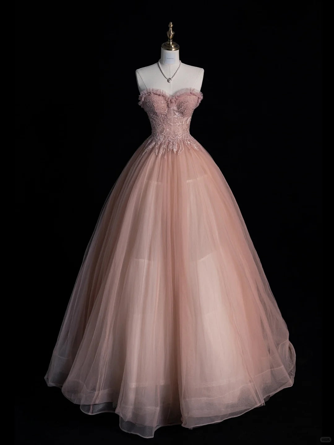 Robe de bal longue rose en tulle à fines bretelles - Inspiration robes de soirée - Robe de bal formelle N1214