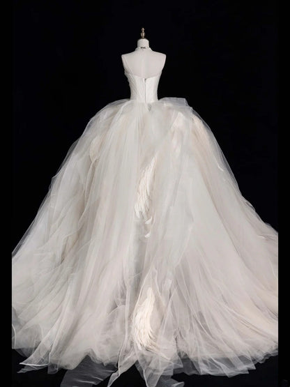 Robe de bal sobre en tulle blanc, décolleté cœur, longue robe de mariée féérique d'automne N675