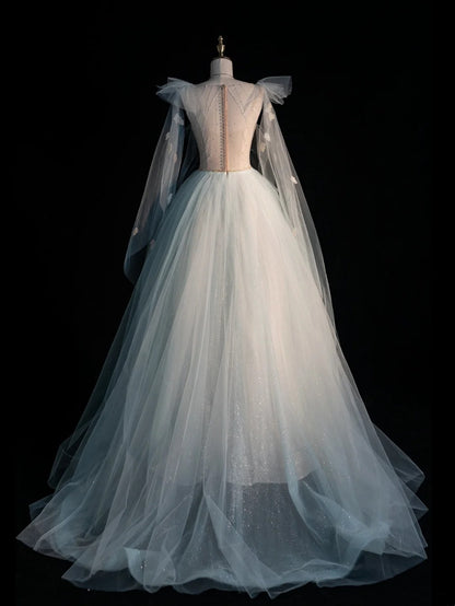Prinzessinnen-Ballkleid mit V-Ausschnitt, hellblauer Tüll, formelles Outfit für College, Abschlussball und Schulabschluss für Teenager N1344