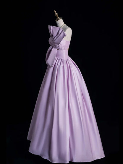 Ball Gown Strapless Lilac Satin Sleeveless With Bow-knot Women's Dress Long Quinceanera Dresses Sweet 16 Quince Dress N1176