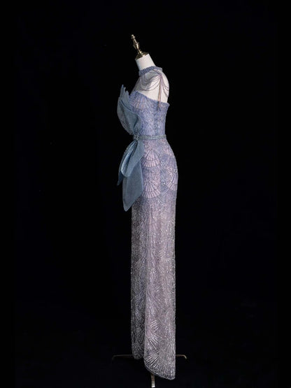 Robe de bal longue sirène grise à sequins, décolleté cœur, inspiration robe de soirée, robe de bal RB1433
