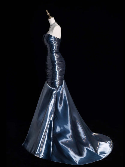 Robe de bal sirène bleu marine à décolleté cœur, inspiration robe de princesse pour remise de diplôme B432