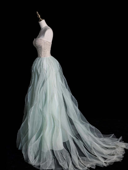 Funkelndes, mintgrünes Pailletten-Abendkleid in A-Linie mit Herzausschnitt – modisches und ästhetisches Kleid für Schul- und Partyveranstaltungen, AB2230