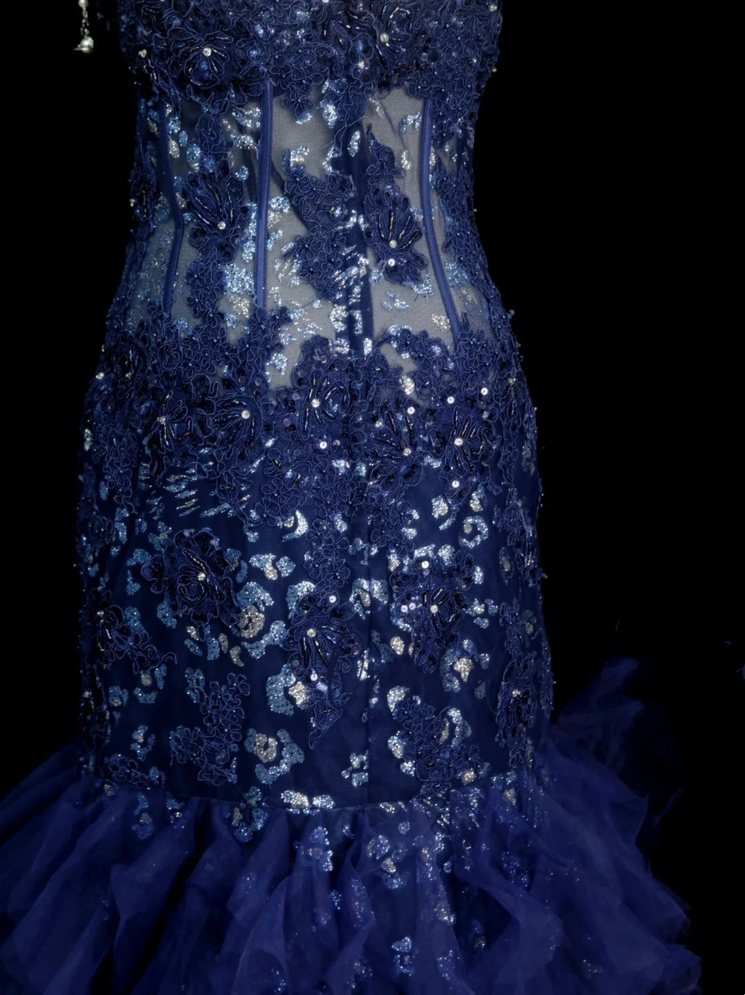 Vintage Mermaid Sweetheart Navy Blue Tulle Sleeveless Formal For Women Girls Teens Prom Dresses N2262