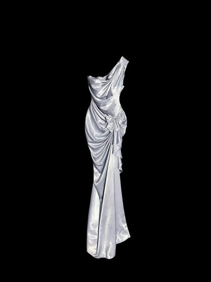 Robes de bal de rêve des années 90 Sirène Asymétrique Lilas sans manches Tenues de soirée formelles N3796
