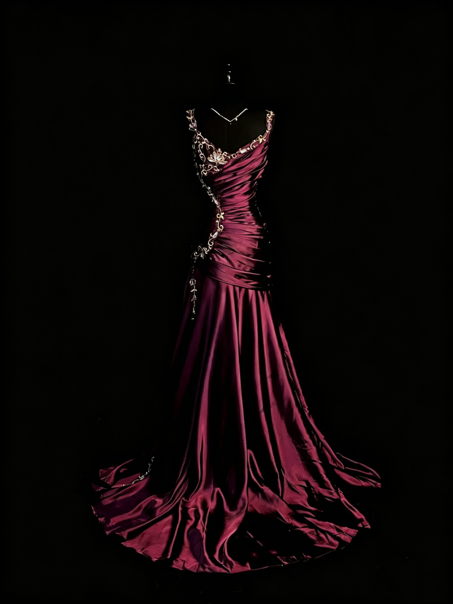 Chic Mermaid Spaghetti Strap Satin With Gold Appliqued Long Party Dresses Prom Dresses Impress Wedding Guest Dress N917