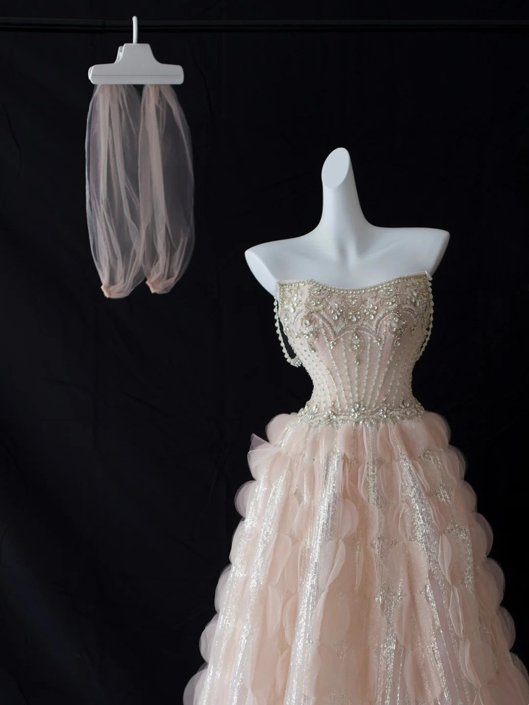 Belles Robes de Bal de Promo Robe de Bal Cœur en Tulle Rose Poudré avec Perles Robe de Soirée Longue N2925