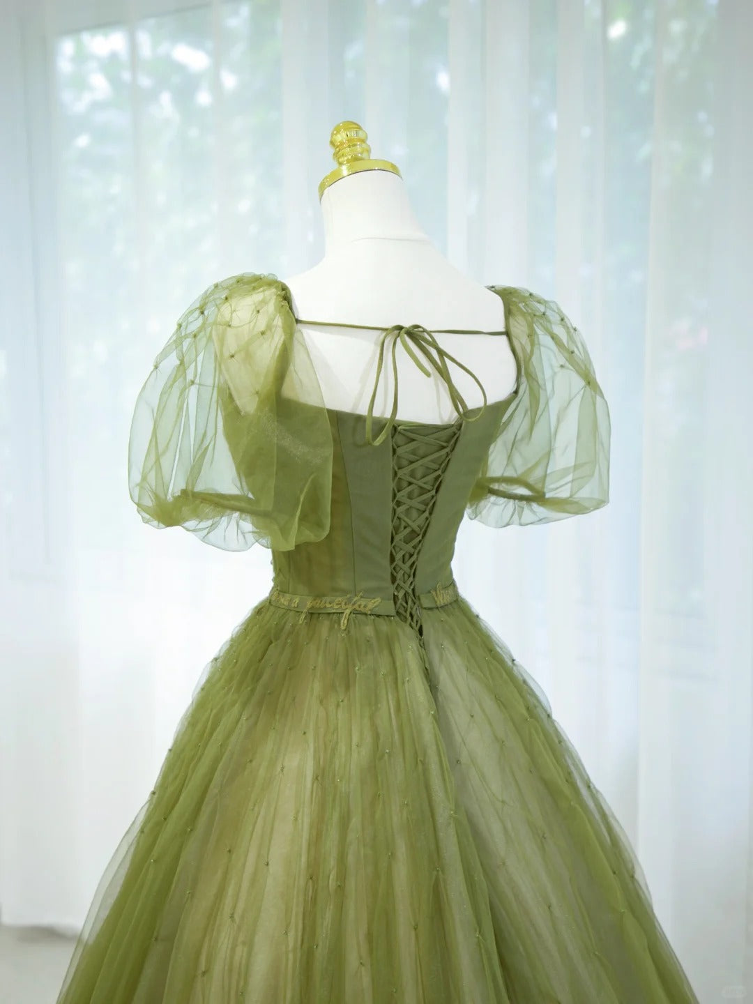 Elegantes Ballkleid Grün Quadratischer Ausschnitt Tüll Langes Abendkleid 18. Geburtstag Abschlussballkleider N2853