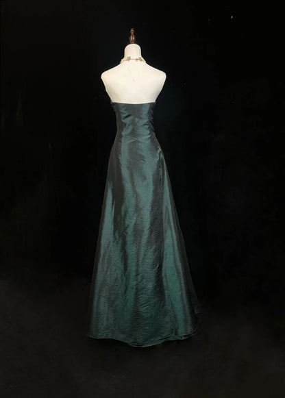 Vintage Prom Dresses Aesthetic 80s Retro A Line Sweetheart Dark Green Floor Length Evening Outfits N2324
