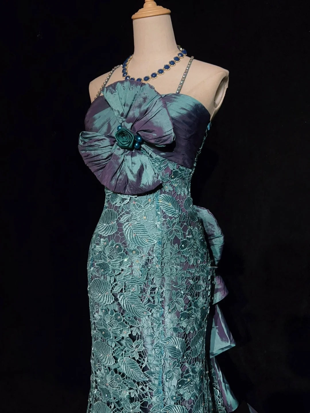 Robes de bal vintage sirène bretelles fines dentelle avec nœud années 90 longue robe de soirée N2893